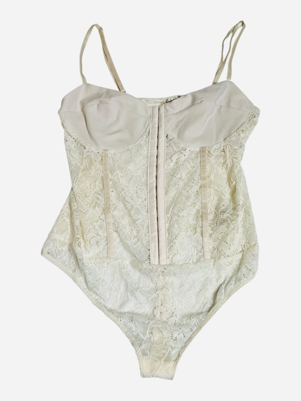 Intimately Free People Night Rhythm Lace Corset Bodysuit Ecru L NWT - Picture 2 of 13